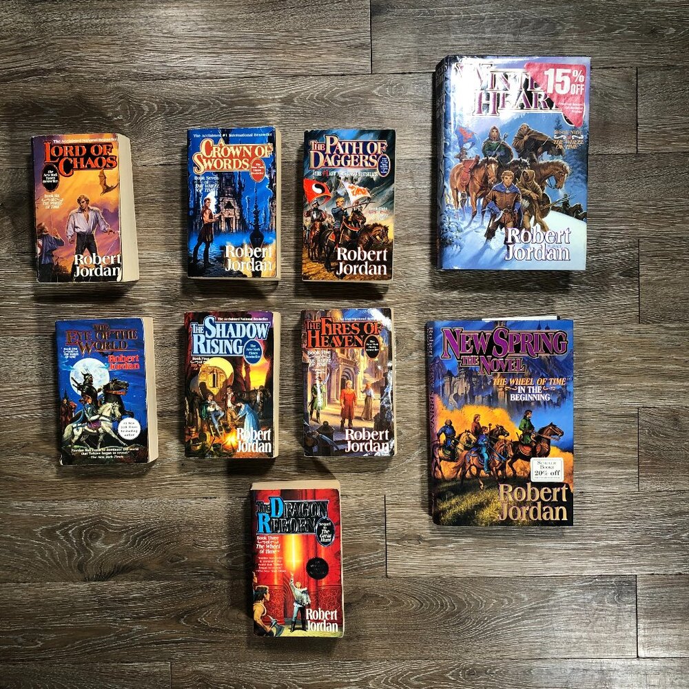 Lot of 9 Robert Jordan Hardback Paperback Wheel of Time Prequel, #1, #3-9 Tor